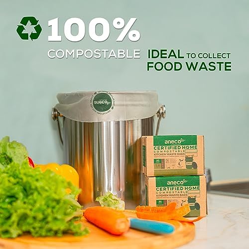 ANECO 100% Home Compostable Food Waste Bags, 1.6 Gallon, 50 Count - Image 2