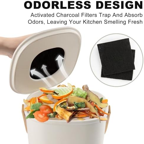 Compost Bin, LALASTAR Compost Bin Kitchen Counter with Lid, Made of Sustainable Bamboo Fiber, Odorless Indoor Compost Bin, 1 Gallon, Cream, Square - Image 3