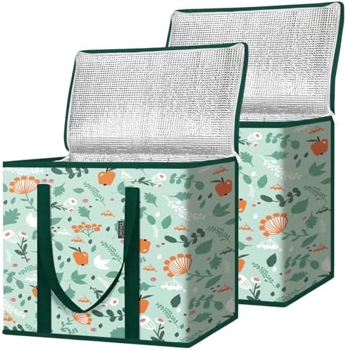 BALEINE 2Pk Insulated Reusable Grocery Bags, Collapsible Cooler Bag for Groceries, Heavy Duty Large Insulated Bag (16''x9''x13'', Spring Stroll) (Pack of 10) by BALEINE