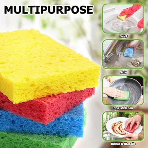 Compressed Natural Cellulose Sponges 24 Pack Regular Size Multicolor Soft Reusable Non-Scratch Long-Lasting Basics Dish Washing Sponges for Kitchen Cookware and Bathroom, DIY Cuts-Out for Fun - Image 5