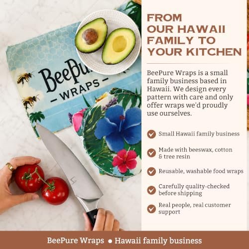 Reusable Beeswax Food Wrap Roll - Cut-to-Size 15 x 80 in, Eco-Friendly Food Storage Wrap, Tropical Island Design - Image 4
