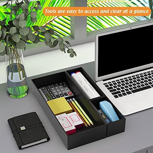 Black Bamboo Drawer Organizer - Silverware&Utensil Holder Organizer for Kitchen Drawers, Multi-Use Drawer Dividers Boxes for Bathroom Counter，Cabinet, Garage, Office Desk, Makeup, Jewelry (15"6"2.5") - Image 5