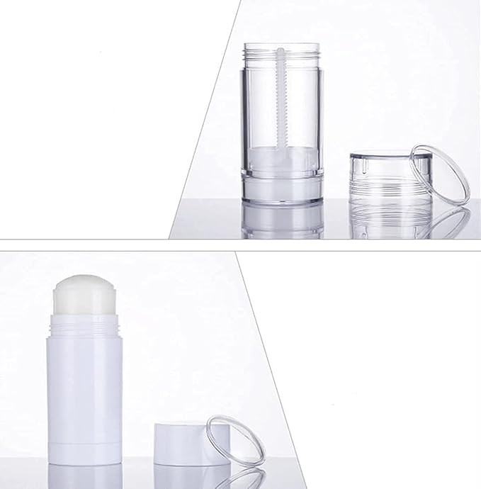 10 Pcs 75ml 2.5 OZ Empty Deodorant Containers Twist-up Filling Stick Clear Plastic Deodorant Container Refillable Deodorant Bottles Bottom-fill Round Lip Balm Tubes(Clear)