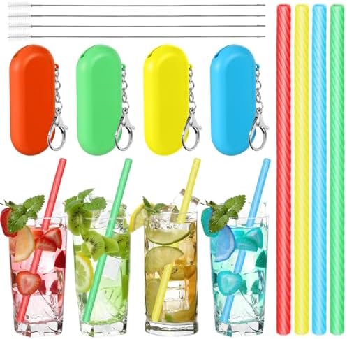 Meanplan 4 Sets Reusable Straws Travel Case Brush Silicone,Rainbow Colors by Meanplan