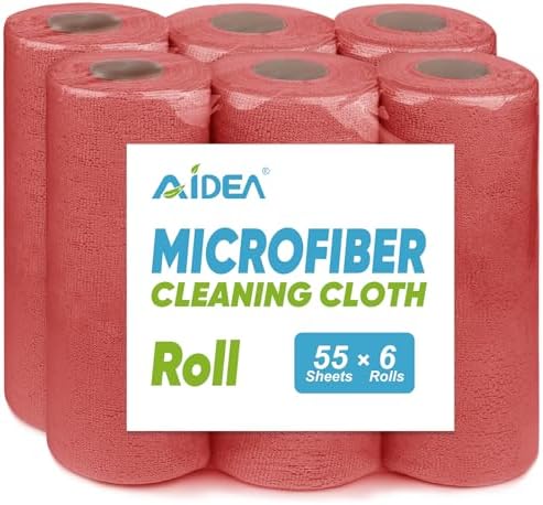 AIDEA Microfiber Cleaning Cloth-330 Sheets 6 Roll, Red Shop Rags 11×9" by AIDEAHOME