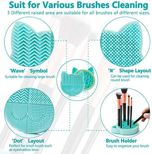 TailaiMei 2 in 1 Makeup Brush Cleaning Mat With Drying Holder, Silicon Cat Shaped Cleaner Pad, Cosmetic Organizer Rack, Portable Washing Tool for Makeup (Green) - Image 3