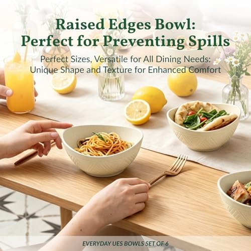 Homienly Unbreakable Cereal Bowls Wheat Straw Bowls Set 26 OZ Plastic Bowls Alternative for Kitchen 6 PCS Resuable Dessert Bowls for Party,New Home,Dorm Microwave & Dishwasher Safe-Beige - Image 7