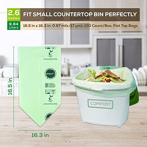 ANECO 100% Compostable Waste Bags 2.6 Gallon (Flat Top Bags, 50 Count) - Image 6