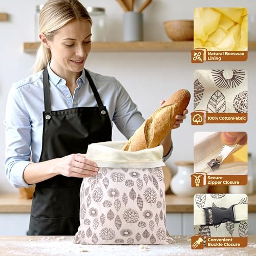 OHIYO Reusable Beeswax Bread Bags for Freezer & Refrigerator, 17"×13" Natural Beeswax-Lined Cotton Storage Bags Airtight Freshness Keeper for Homemade, Bakery Essentials (2 Pack) - Image 3