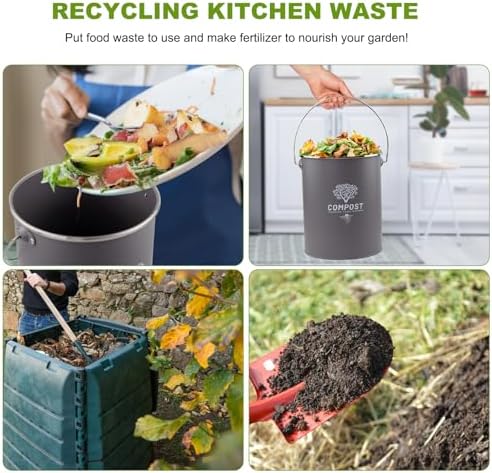 Kitchen Countertop Compost Bin, Odor Resistant Indoor Compost Bin with Lid and Charcoal Filter, Rust Resistant Coated Compost Bucket, Compost Container, Gray - Image 6