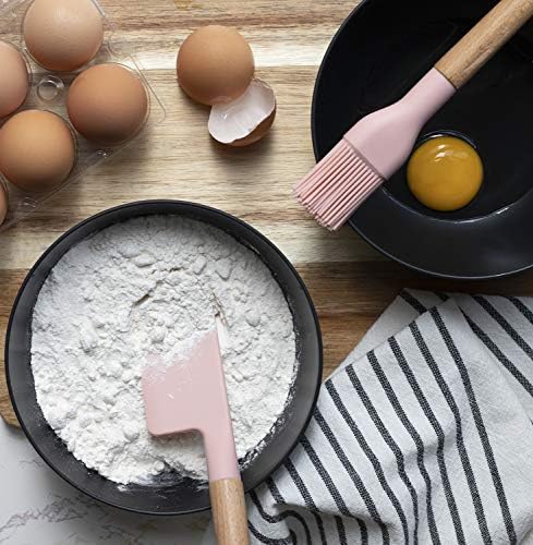 Country Kitchen Non Stick Silicone Utensil Set with Rounded Wood Handles for Cooking and Baking, 6 Piece Set, Pink - Image 6