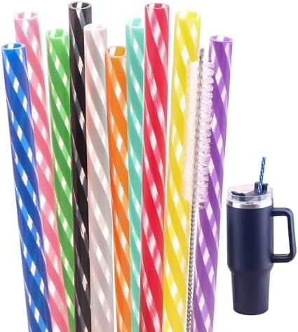 Dakoufish 12 Inch 10 Color Replacement Reusable Drinking Straw for Stanley 40 oz 30 oz 24 oz Tumbler,Dishwasher Safe Plastic Straws for Stanley Cup Accessories,Set of 10 with Cleaning Brush by Dakoufish