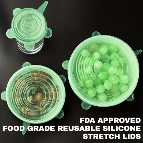 Reusable Silicone Stretch Lids – 18PCS Round & Square Stretchy Food Covers, Airtight & Leakproof, Microwave & Dishwasher Safe Green - Image 6