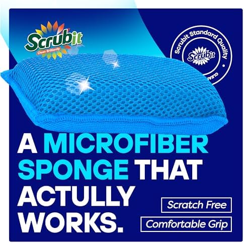 SCRUBIT Reusable Sponges for Dishes - 12 Pack Microfiber Sponges Kitchen Dish Scrubber, Machine Washable & Non-Scratch Scrubbers (Blue) - Image 6