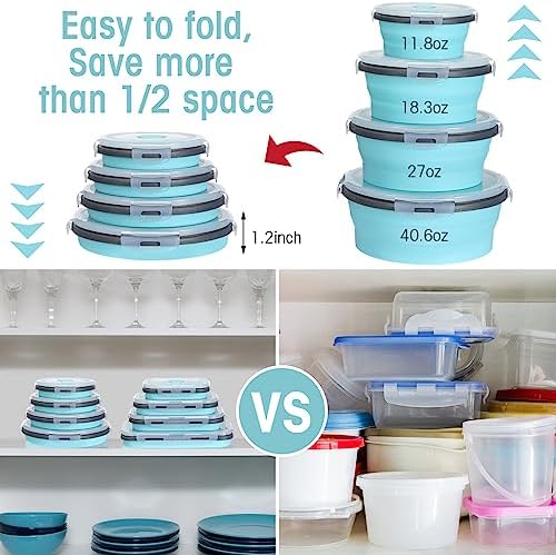 Yaomiao 16 Pack Collapsible Food Storage Container with Lid,Gray, Blue - Image 5
