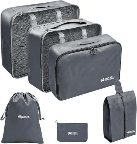 6 Set Packing Cubes, Luggage Packing Organizers for Travel Accessories, Carry on Suitcase Organizer Bags, Travel Essentials Luggage Accessories for Cruise Ship (Gray) by GRASSBROOK
