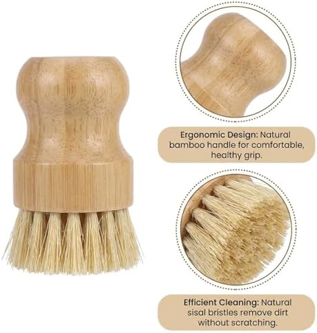2 Pack Bamboo Dish Scrub Brush with Bamboo Pan Scraper Pot Scraper Non-Scratch Dish Scrapers Kitchen Cleaning Tools for Cast Iron Skillets, Cookware, Dishes, Pans Bowls, Plates and Pots - Image 6