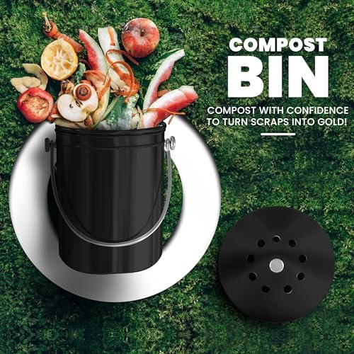 Utopia Kitchen Countertop Compost Bin 1 Gallon, Stainless Steel, Black - Image 2