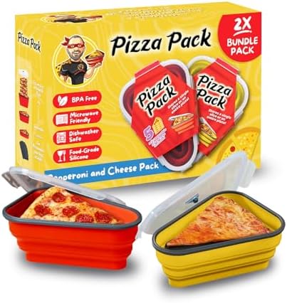 PIZZA PACK The Perfect Reusable Pizza Storage Container with 5 Microwavable Serving Trays - BPA-Free Adjustable Pizza Slice Container to Organize & Save Space, 2 Pack, Yellow, Red by PizzaPack%E2%84%A2