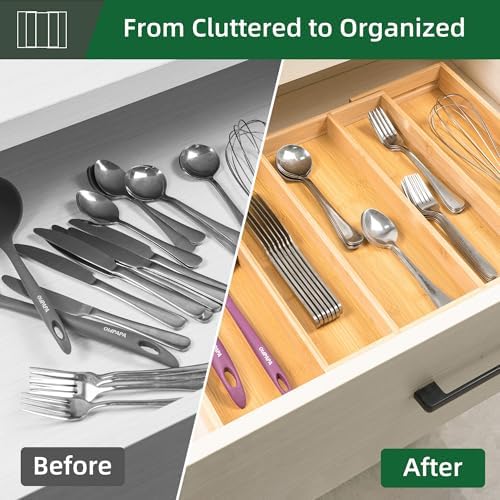 Utoplike Drawer Organizer Kitchen Utensils, Expandable Bamboo Cutlery Tray - Image 4