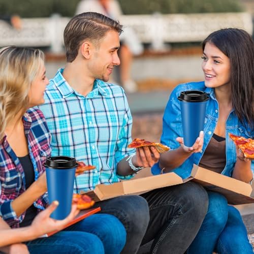 Honeydak 45 Pack 16 oz Reusable Coffee Cups with Lids Water Bottle Iced Coffee Travel Mug Reusable Portable Plastic Tea Tumblers Bulk for Hot and Cold Drinks Birthdays Party(Classic,Navy Blue) - Image 5