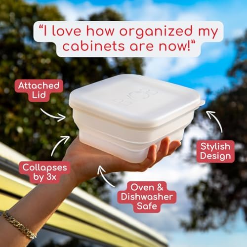 BYOB Premium Collapsible Silicone Food Containers with Attached Lids – Reusable To-Go & Leftover Containers, Platinum Silicone, Leak-Resistant – 2 Pack (White/Eco Rose Bundle) - Image 2