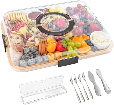 Portable Bamboo Charcuterie Board with Lid, 1 Compartment by Maxboro