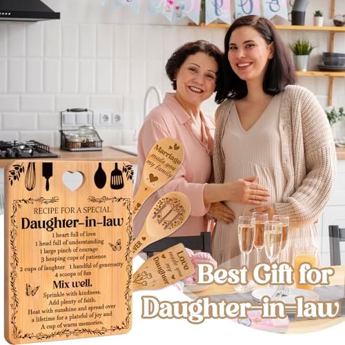 Gifts for Daughter in Law - "Recipe for a Special Daughter-in-Law" Daughter in Law Birthday Gifts Cutting Board Set, Bamboo-Made Engraved Utensil Set Mothers Day Gifts for Daughter in Law - Image 2