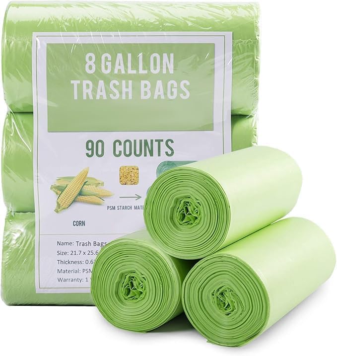 Jaoul Trash Bags 8 Gallon, Medium Garbage Bags, 0.67 Mil Extra Strong Trash Bags for 30 Liter Trash Can, Suitable for Kitchen, Bathroom, Office, Restroom, Car, Green, 90 Counts by Jaoul