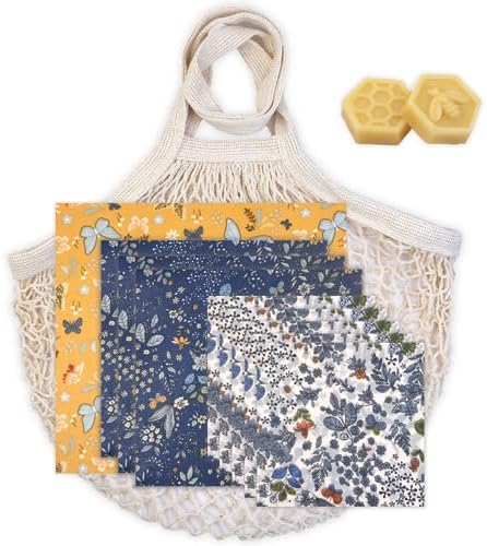 BYTTME Reusable Beeswax Wrap - 9 Pack Beeswax Wraps for Food, Eco-Friendly Beeswax Food Wraps, Bread Sandwich Wrapper - Reusable Food Storage Wrap Set with Flower Butterfly+Mesh Bag by BYTTME