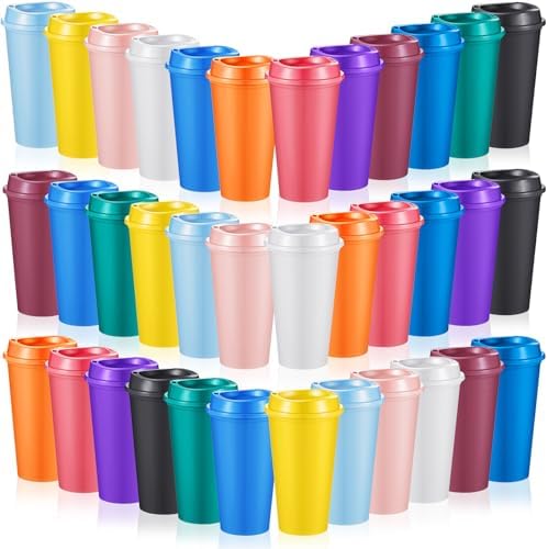 FillTouch 36 Pcs 16 oz Reusable Coffee Cups with Lids, Bright Colors by FillTouch