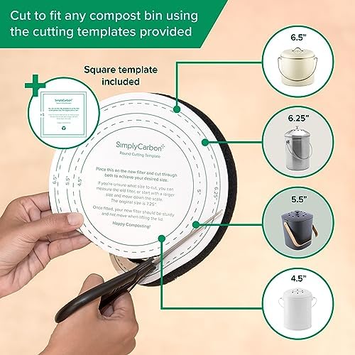 2 Years Supply Extra Thick Filters for Kitchen Compost Bins - Longer Lasting Activated Charcoal - Universal Size Fits ALL Compost Bins up to 7.25" Filter Size - Replacement Set of 6 (by Simply Carbon) - Image 3