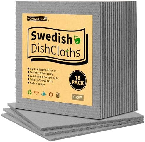 Swedish Dishcloths, 18 Pack Absorbent Dish Towels for Kitchen, Multipurpose Cellulose Sponge Cloths, Reusable Washable Towels for Home & Kitchen, Grey by HOMERHYME