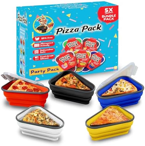 PIZZA PACK The Perfect Reusable Pizza Storage Container with 5 Microwavable Serving Trays - BPA-Free Adjustable Pizza Slice Container to Organize & Save Space, 5 Pack, Party by PizzaPack%E2%84%A2