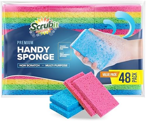 SCRUBIT 48-Count Sponges Kitchen for Dishes Cleaning - Non-Scratch Dish Scrub Sponge - Packaging May Vary, Natural Cellulose Kitchen Sponges by SCRUBIT