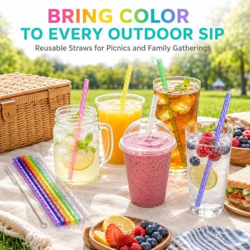100Pcs Reusable Plastic Straws, 9 Inch Hard Drinking Straws with Cleaning Brush, Colored crystal Straws for Mason Jars, Tumblers, Iced Coffee, Smoothies, Cocktails and Party Cups - Image 5