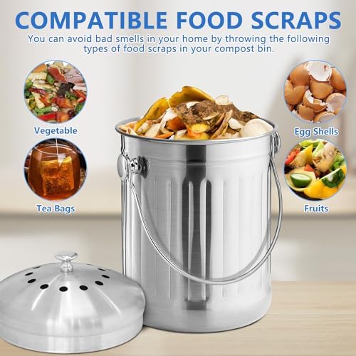ENLOY Kitchen Countertop Compost Bin 1.3 Gallon, Stainless Steel, Silver - Image 3