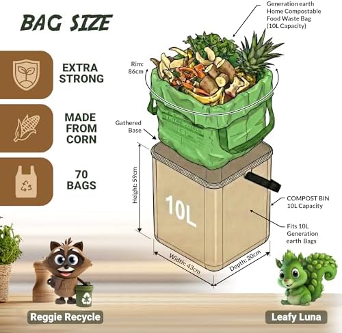 70 Bags 2.6 Gallon (10L) | Extra Strong Compostable Food Waste Bags | BPI Certified Corn Starch Bin Liners | Biodegradable Kitchen Countertop Compost Bags | Generation earth - Image 5