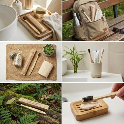 100 Pack Bamboo Toothbrush for Adults, Medium Soft Charcoal Bristles, Eco Friendly Wooden Natural Toothbrushes, Biodegradable Handle Oral Care Toothbrush - Image 6