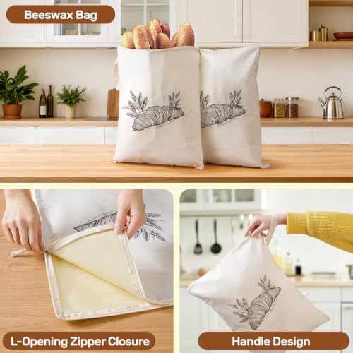 2 Pack Beeswax Bread Bags for Homemade Sourdough Reusable Bread Bag 13×17in - Image 4