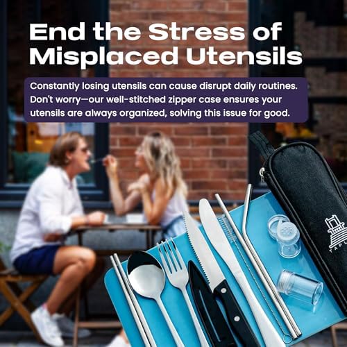 Taplord Portable Travel Silverware Set With Case, Includes 10 Pcs of Travel Utensils With Case, Stainless Steel Flatware Set For Camping, Lightweight (Silver) - Image 5