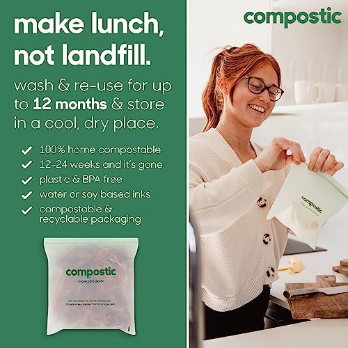 Compostic Compostable Snack Bags, Snack Size (60 Count) Starter Pack — Resealable Zip-Seal, Plant-Based, Home Compostable, Freezer Safe, BPA-Free, Non-Toxic, GMO-Free Food Storage Bags (Pack of 2) - Image 5
