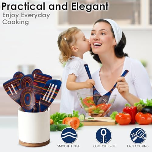 HOWHONG Wooden Spoons for Cooking, 7-Piece Pakkawood Wooden Utensil Set - Image 5