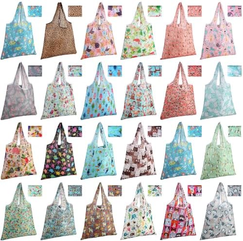 Eccliy 24 Pcs Reusable Grocery Bags Shopping Bags Foldable, Animal Design by Eccliy