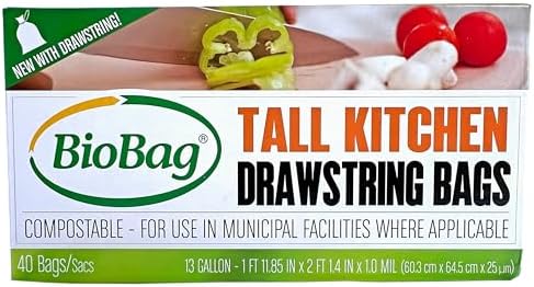 13 Gallon Compostable Drawstring Trash Bags by BioBag, 40 Count, BPI Certified, Meets ASTM D6400 Standards, Easy-Tie Kitchen Liners - Image 2