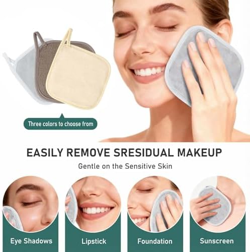 12 Pack Makeup Remover Cloth, 6" x 6" Reusable Makeup Remover Towels Face Washcloth for Washing Face, Makeup Remover Pads Cosmetic Face Wash (Khaki-Brown-Grey) - Image 5