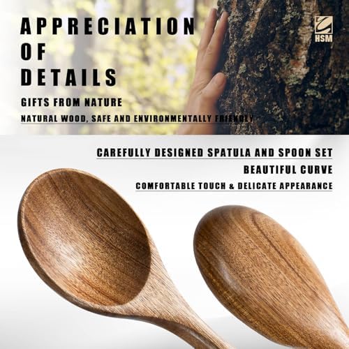 HSM Wooden Spoons for Cooking, 6-Piece Acacia Wood Kitchen Utensil Set - Image 4