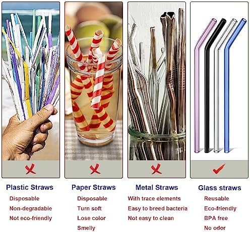Reusable Glass Straws Bent for 16 oz Tumbler, 9 inch 8mm (Pack of 2) - Image 6