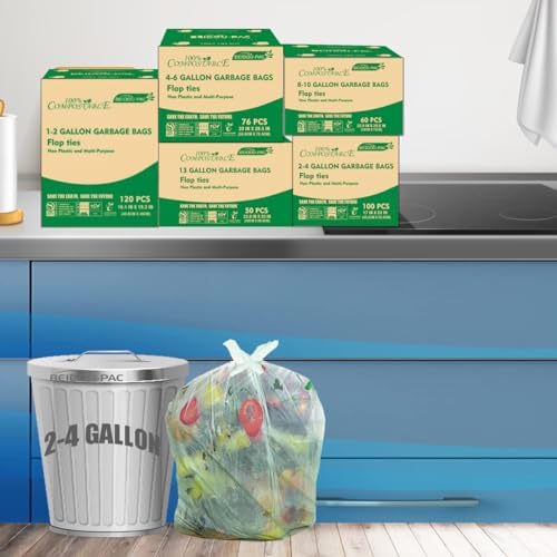BEIDOU-PAC 3 Gallon Flap Tie Compostable Trash Bags, 100 Count Small Compost Garbage Bags, Food Scrap Waste Bags for Countertop Bin, ASTM D6400, US BPI Certified - Image 6