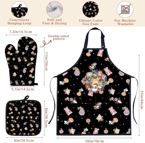 Night Christmas Gifts,Magic Pattern Wooden Cooking Spoons with Apron Oven Mitt Potholder-Halloween Kitchen Decor Cooking Utensils 9pcs,Night Gift for Fans,Women,Mother's Day,Housewarming - Image 3